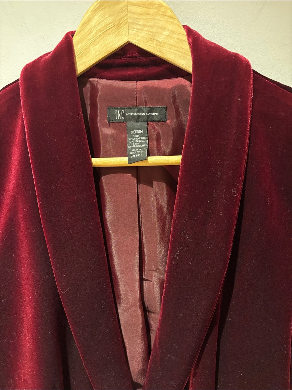 INC International Concepts Velvet Shawl Collar Blazer in Burgundy - Picture 3 of 7